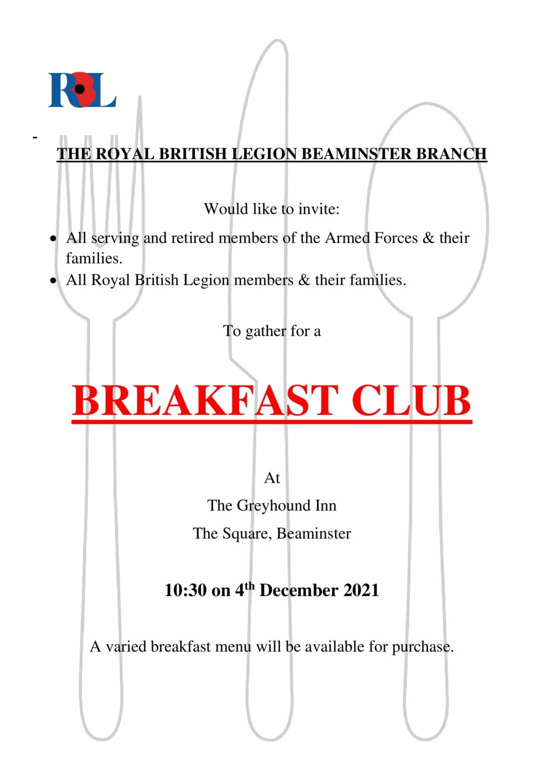 Royal British Legion Breakfast Club Discover Beaminster