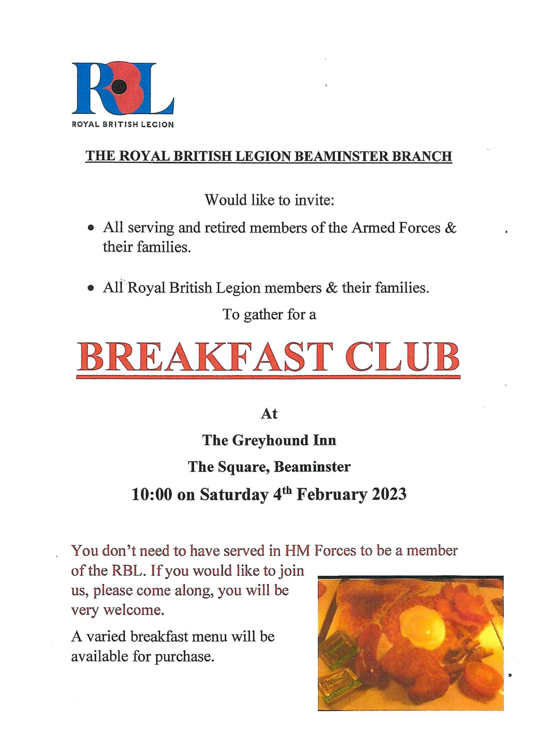 The Royal British Legion Breakfast Club Discover Beaminster